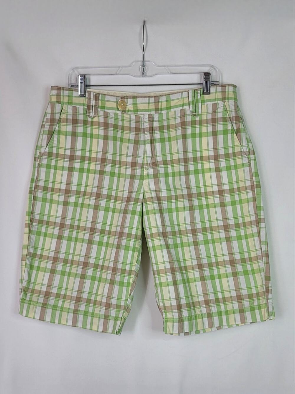 Women's IZOD Green Plaid Cool Cotton Golf Shorts Size 12 with 11-1/2" Inseam